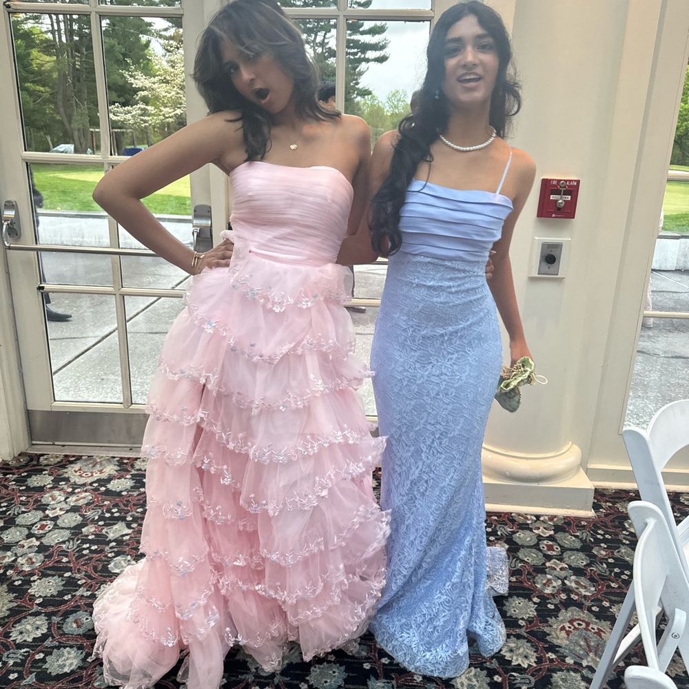 Light pink tiered prom dress